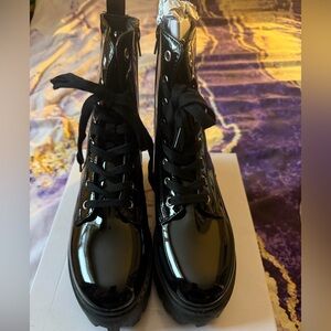 Olivia Miller Black Patent platform Combat Boots size 7.5 BNWT